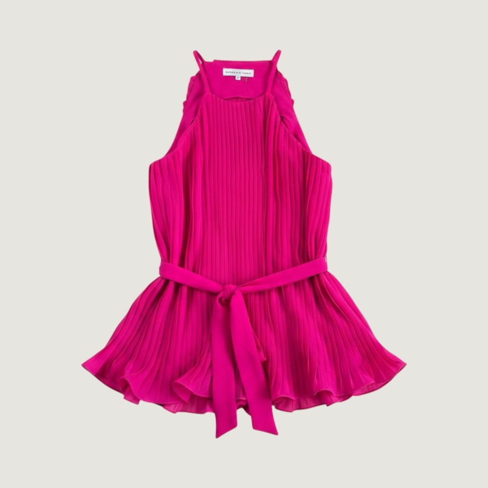 Endless Rose Hot Pink Pleated High Neck Sleeveless Blouse Womens size S